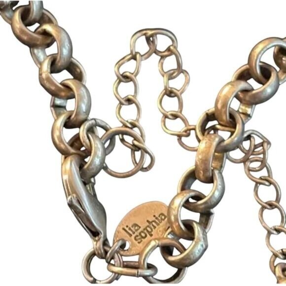 Lia Sophia Necklace Matte Gold Tone with Blue Accent Beads New with Tags - Picture 6 of 6